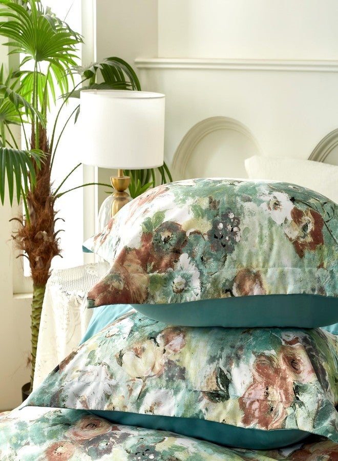 Cupocupa Vintage Bohemian Twin Duvet Cover Set, Watercolor Floral Bedding Set with Zipper Closure & Corner Ties, Luxury Soft Microfiber Teal Brown Floral Duvet Cover for Bedroom Decor - Image 4